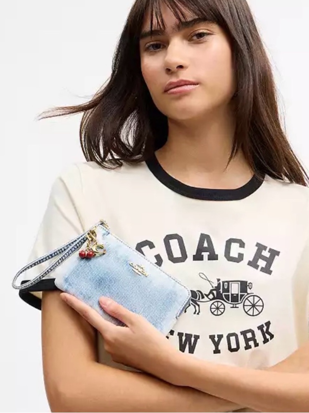 Coach Light Denim Wristlet with Gold-Tone Hardware - Picture 2 of 3